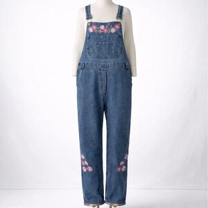 Vtg Y2K Agapo Floral Embroidered Blue Denim Overalls M Cottagecore Garden Boho